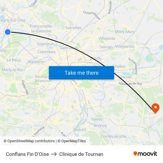 Conflans Fin D'Oise to Clinique de Tournan map