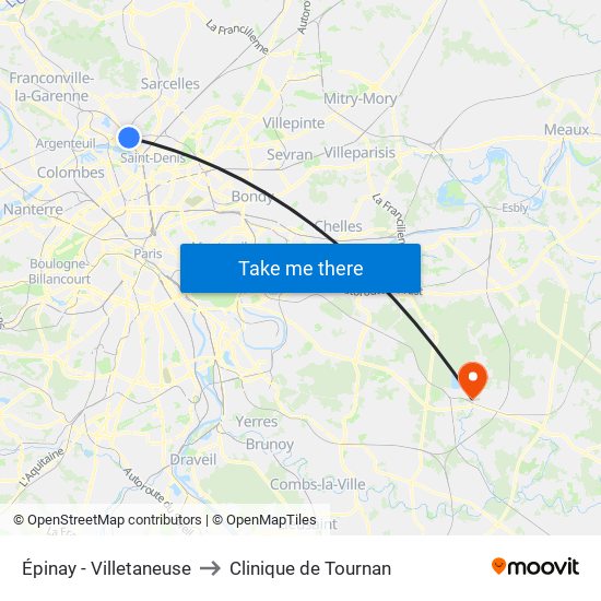 Épinay - Villetaneuse to Clinique de Tournan map
