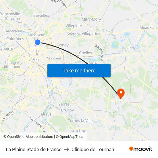 La Plaine Stade de France to Clinique de Tournan map