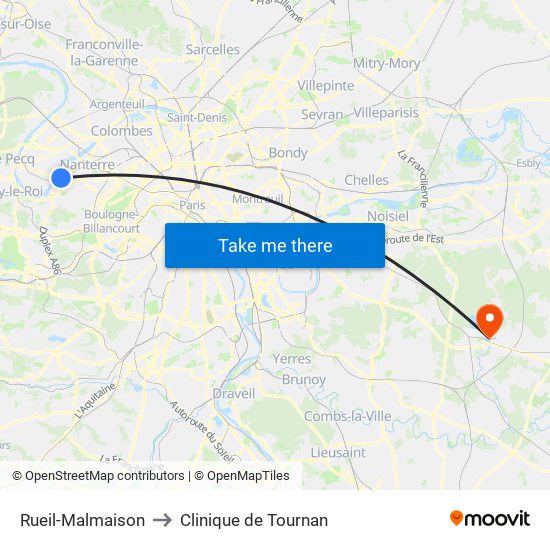 Rueil-Malmaison to Clinique de Tournan map
