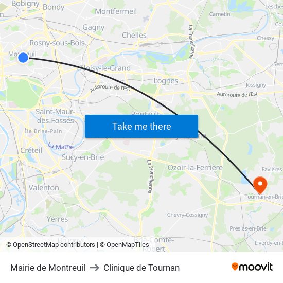 Mairie de Montreuil to Clinique de Tournan map