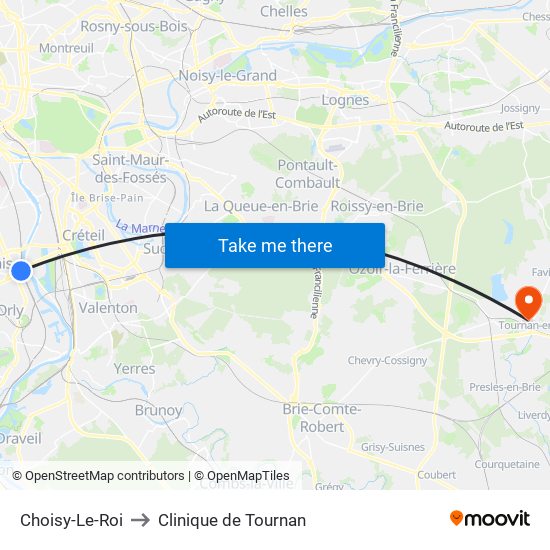 Choisy-Le-Roi to Clinique de Tournan map