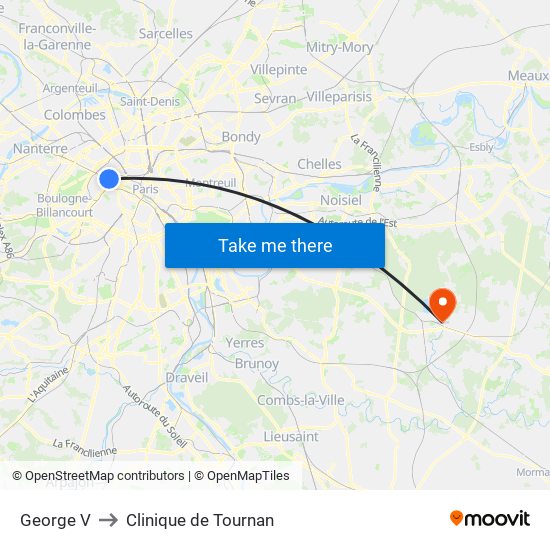 George V to Clinique de Tournan map