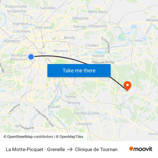 La Motte-Picquet - Grenelle to Clinique de Tournan map