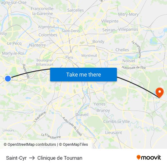 Saint-Cyr to Clinique de Tournan map
