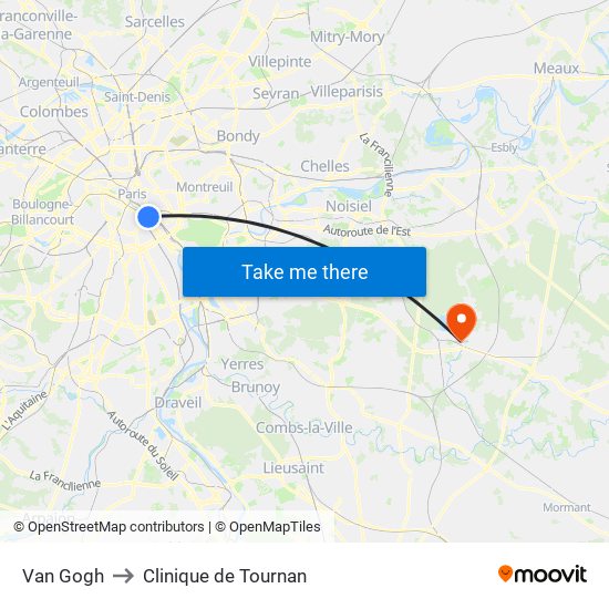 Van Gogh to Clinique de Tournan map