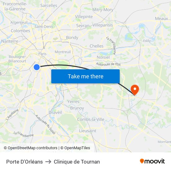 Porte D'Orléans to Clinique de Tournan map