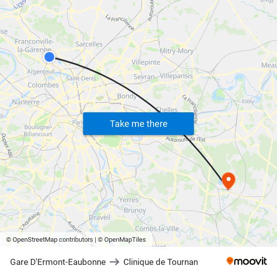 Gare D'Ermont-Eaubonne to Clinique de Tournan map