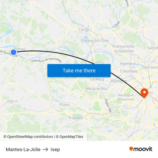 Mantes-La-Jolie to Isep map