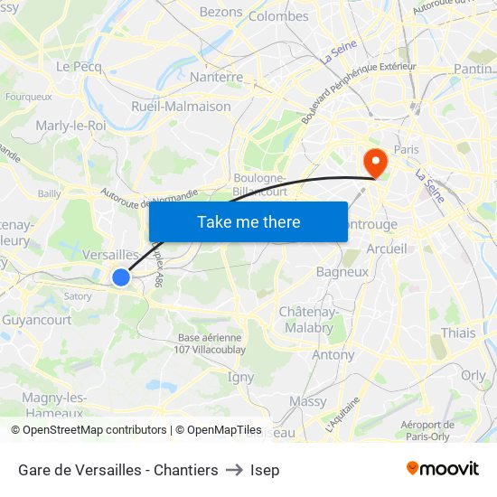 Gare de Versailles - Chantiers to Isep map