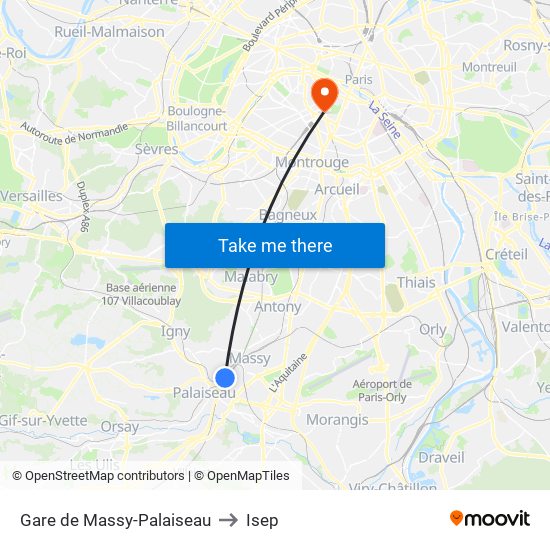 Gare de Massy-Palaiseau to Isep map