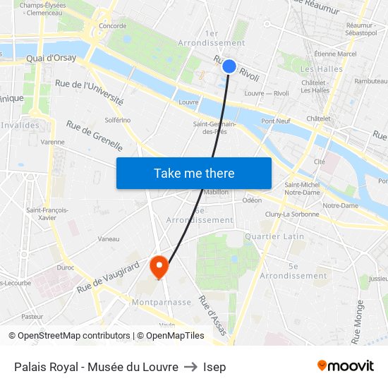 Palais Royal - Musée du Louvre to Isep map