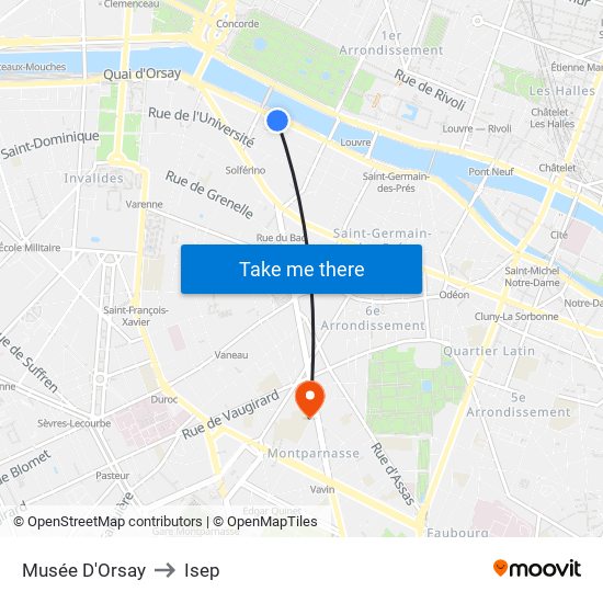 Musée D'Orsay to Isep map