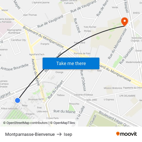 Montparnasse-Bienvenue to Isep map