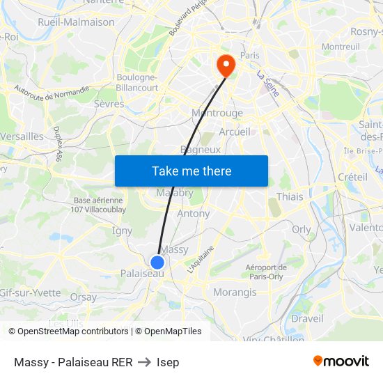 Massy - Palaiseau RER to Isep map