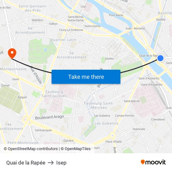 Quai de la Rapée to Isep map