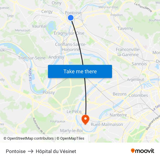 Pontoise to Hôpital du Vésinet map