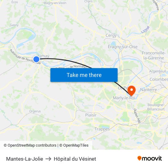 Mantes-La-Jolie to Hôpital du Vésinet map