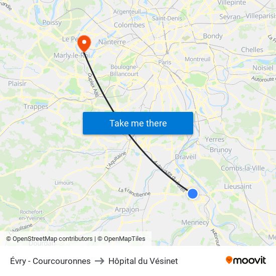 Évry - Courcouronnes to Hôpital du Vésinet map