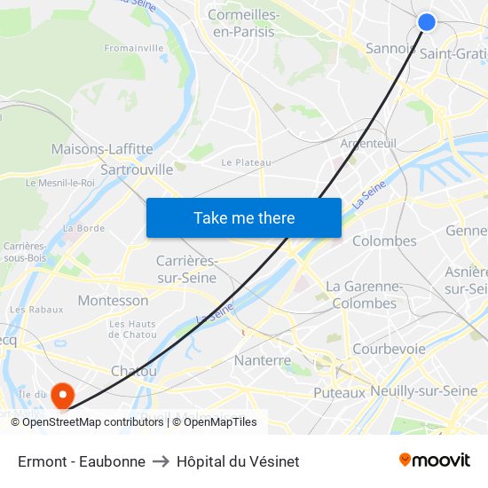 Ermont - Eaubonne to Hôpital du Vésinet map