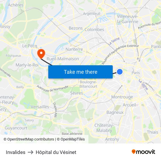 Invalides to Hôpital du Vésinet map