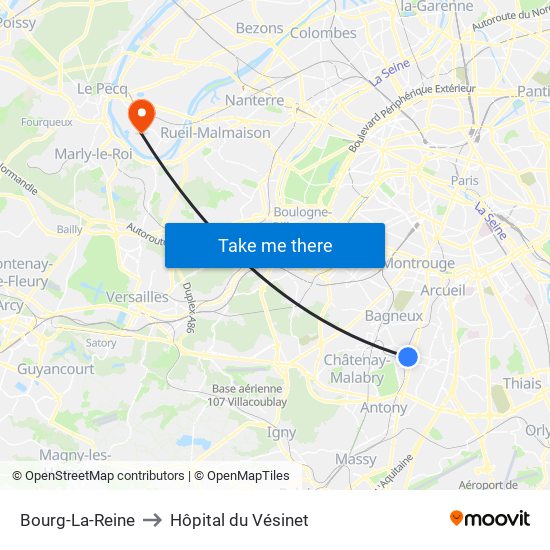 Bourg-La-Reine to Hôpital du Vésinet map