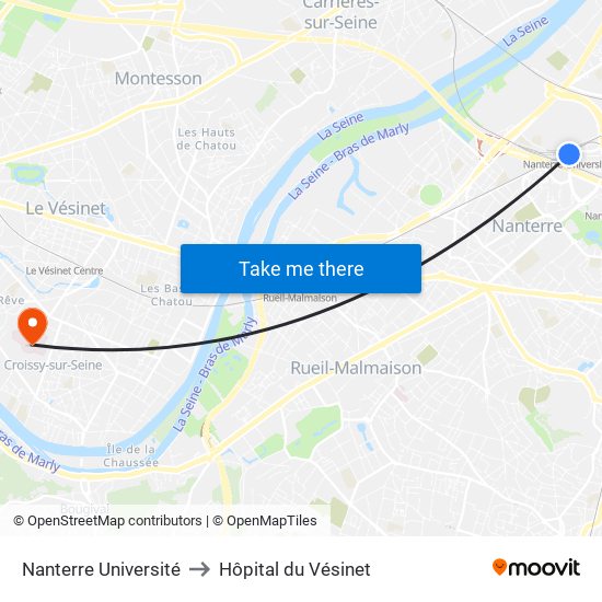 Nanterre Université to Hôpital du Vésinet map