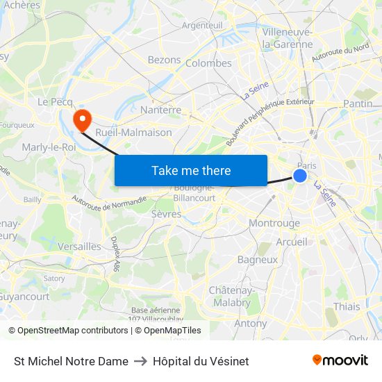 St Michel Notre Dame to Hôpital du Vésinet map