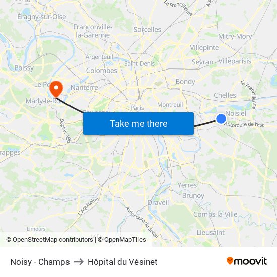 Noisy - Champs to Hôpital du Vésinet map