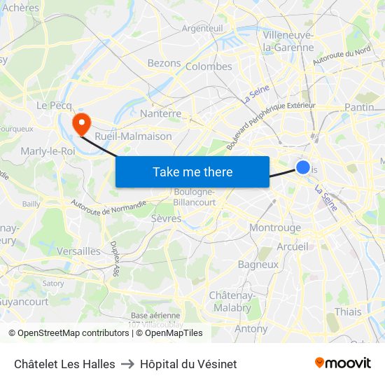 Châtelet Les Halles to Hôpital du Vésinet map