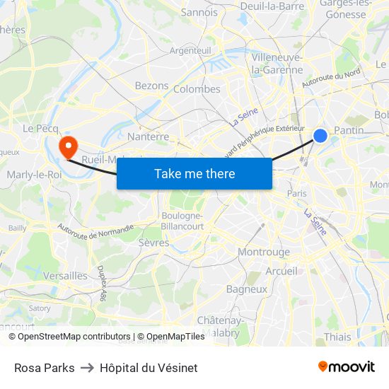 Rosa Parks to Hôpital du Vésinet map