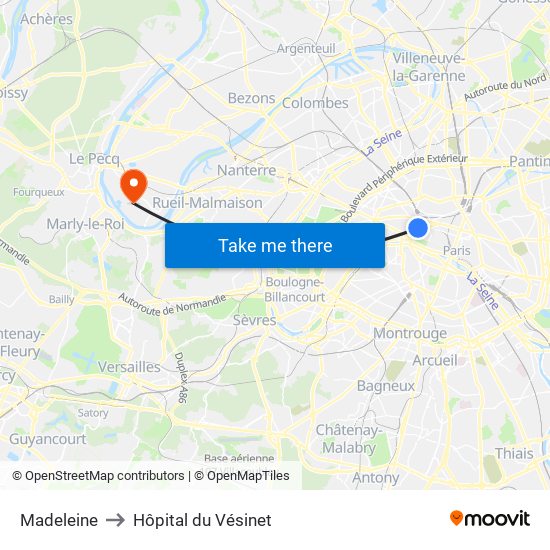 Madeleine to Hôpital du Vésinet map