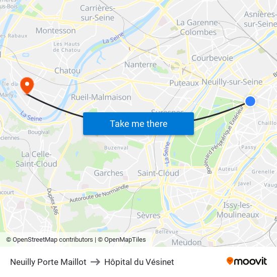 Neuilly Porte Maillot to Hôpital du Vésinet map