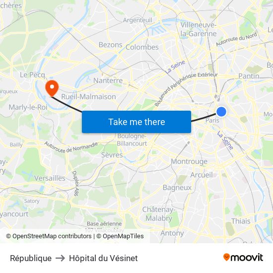 République to Hôpital du Vésinet map