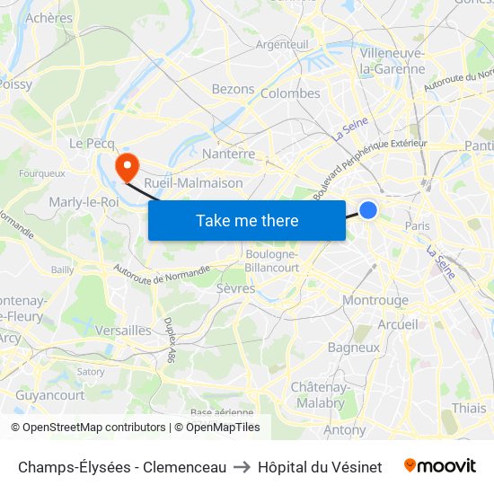 Champs-Élysées - Clemenceau to Hôpital du Vésinet map
