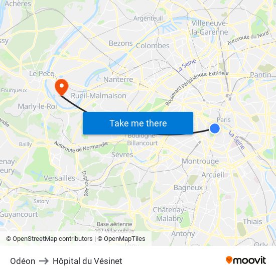 Odéon to Hôpital du Vésinet map