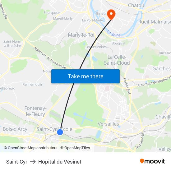 Saint-Cyr to Hôpital du Vésinet map