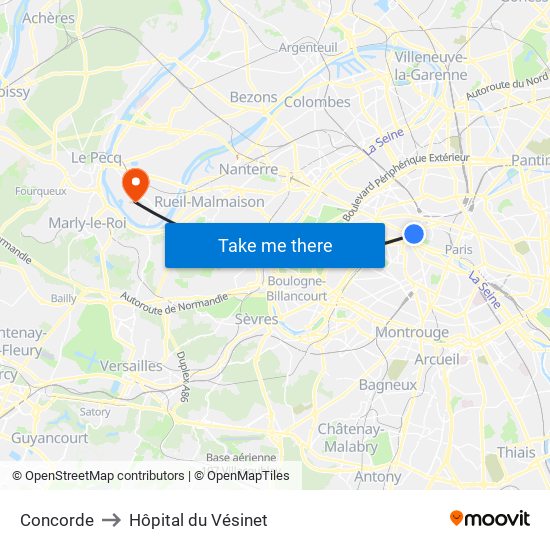 Concorde to Hôpital du Vésinet map