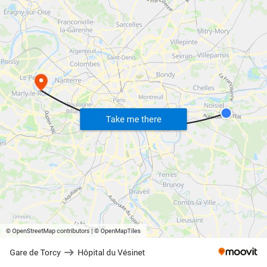 Gare de Torcy to Hôpital du Vésinet map