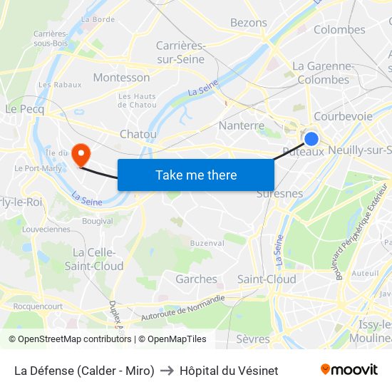 La Défense (Calder - Miro) to Hôpital du Vésinet map