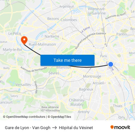 Gare de Lyon - Van Gogh to Hôpital du Vésinet map