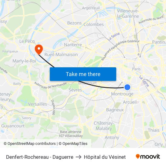 Denfert-Rochereau - Daguerre to Hôpital du Vésinet map