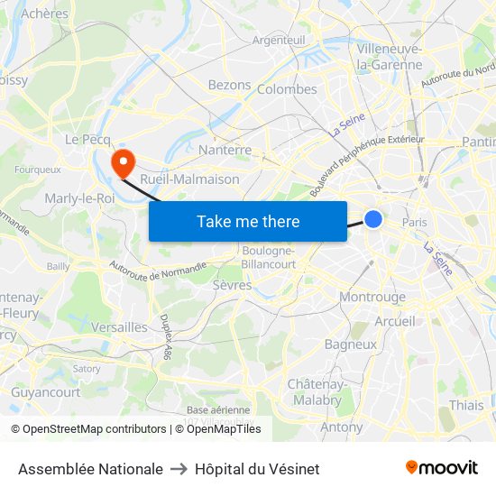 Assemblée Nationale to Hôpital du Vésinet map