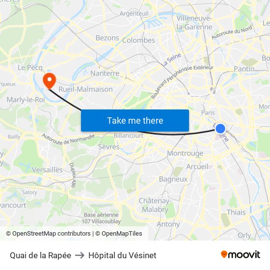 Quai de la Rapée to Hôpital du Vésinet map
