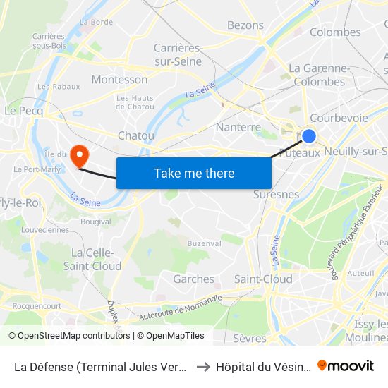 La Défense (Terminal Jules Verne) to Hôpital du Vésinet map