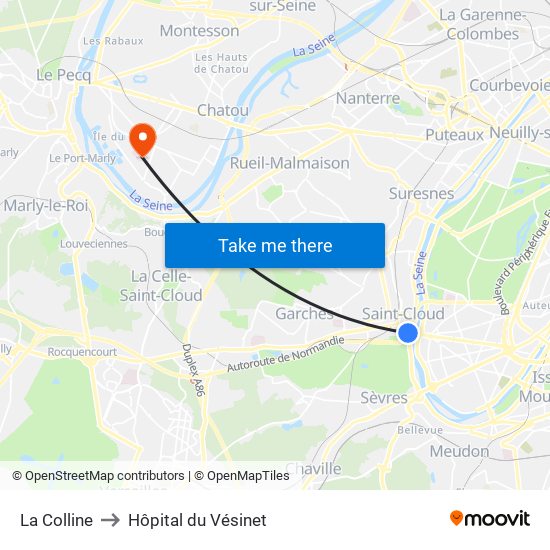 La Colline to Hôpital du Vésinet map