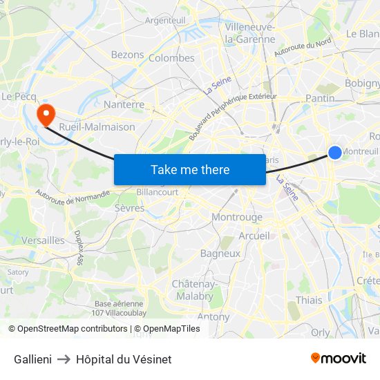Gallieni to Hôpital du Vésinet map