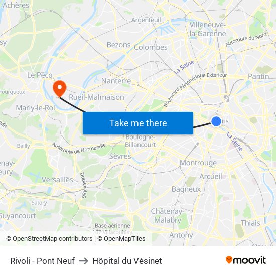 Rivoli - Pont Neuf to Hôpital du Vésinet map