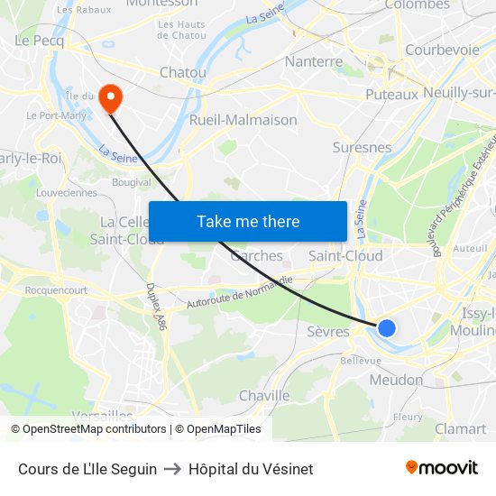 Cours de L'Ile Seguin to Hôpital du Vésinet map