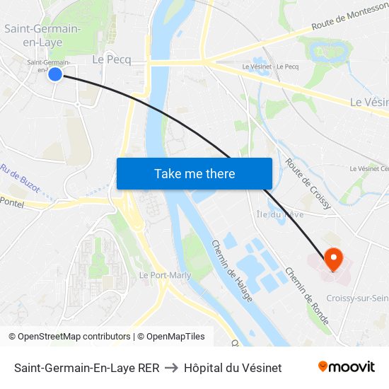 Saint-Germain-En-Laye RER to Hôpital du Vésinet map